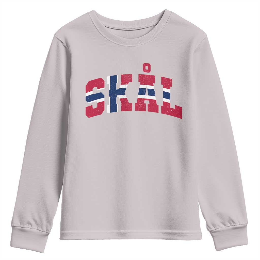 Skal Norway Flag Youth Sweatshirt Vintage Cheers Norwegian Sayings Viking Heritage Scandinavian Graphic