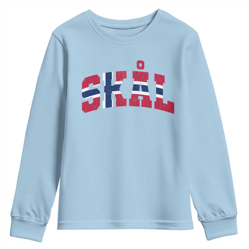 Skal Norway Flag Youth Sweatshirt Vintage Cheers Norwegian Sayings Viking Heritage Scandinavian Graphic