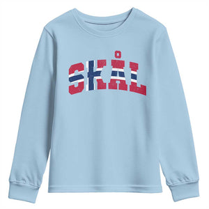 Skal Norway Flag Youth Sweatshirt Vintage Cheers Norwegian Sayings Viking Heritage Scandinavian Graphic