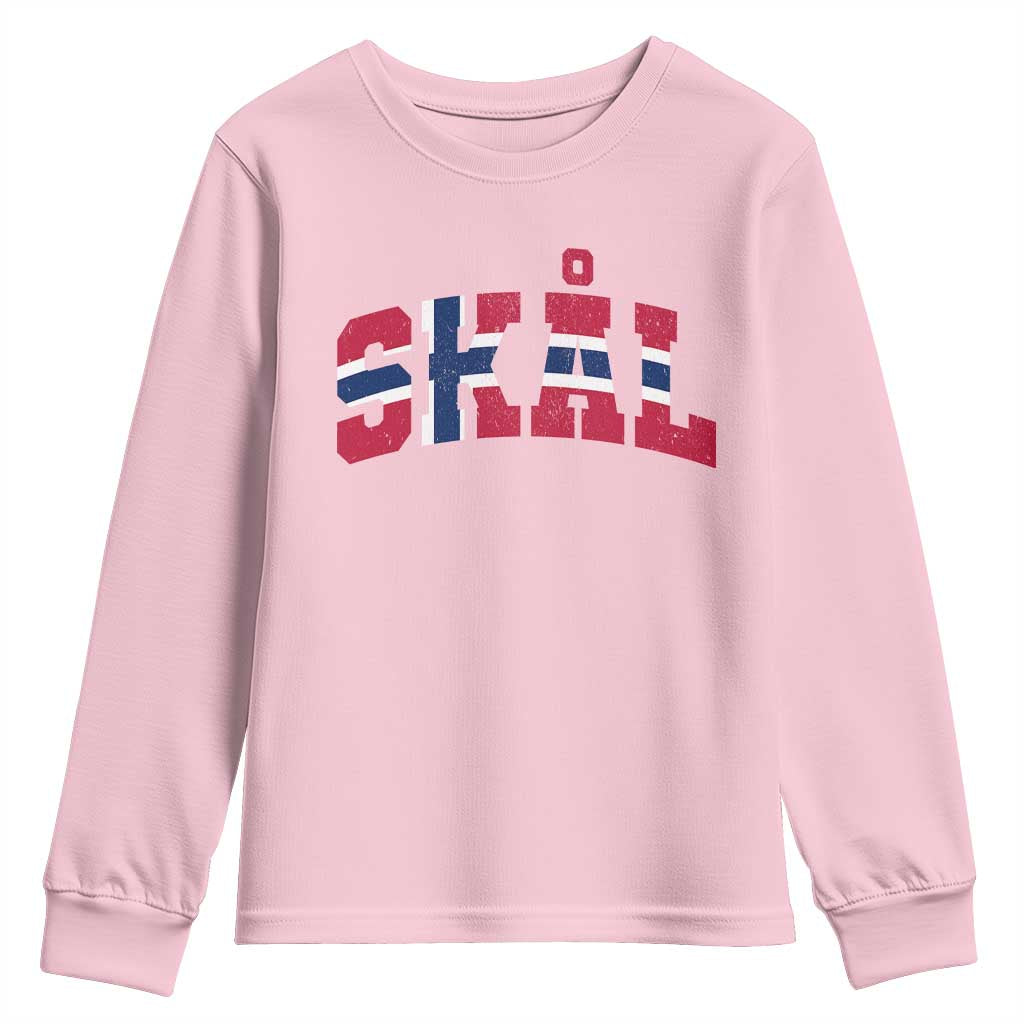 Skal Norway Flag Youth Sweatshirt Vintage Cheers Norwegian Sayings Viking Heritage Scandinavian Graphic