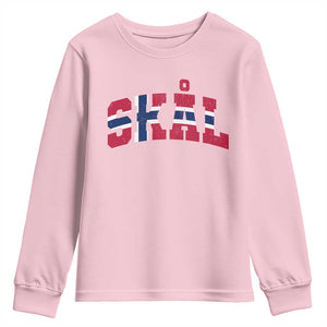 Skal Norway Flag Youth Sweatshirt Vintage Cheers Norwegian Sayings Viking Heritage Scandinavian Graphic