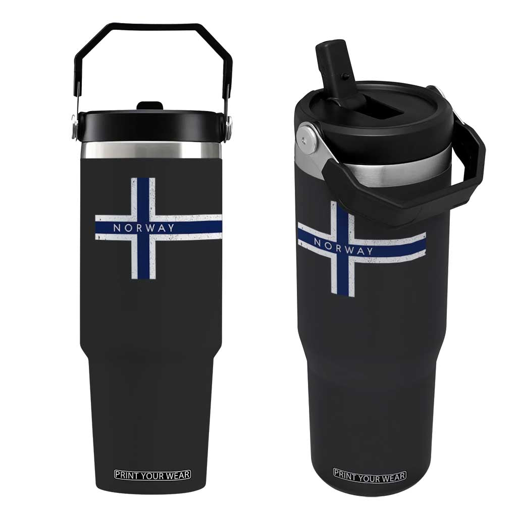 Norway Flag Cross Flip Straw Tumbler Vintage Distressed Norwegian Heritage Patriotic Scandinavian Graphic