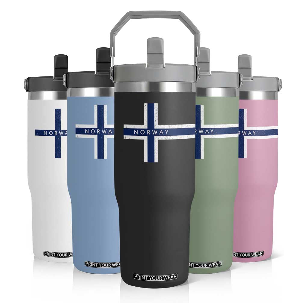 Norway Flag Cross Flip Straw Tumbler Vintage Distressed Norwegian Heritage Patriotic Scandinavian Graphic