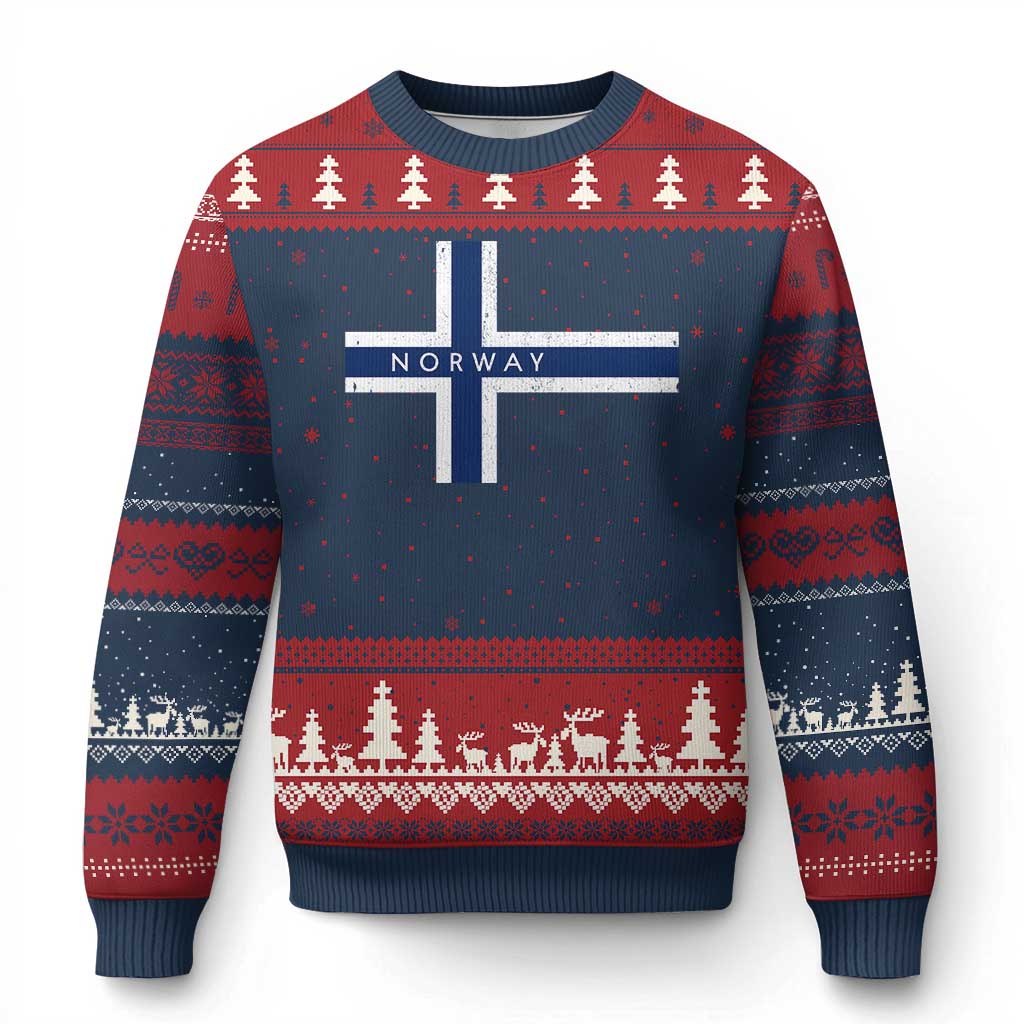 Norway Flag Cross Ugly Christmas Sweater Vintage Distressed Norwegian Heritage Patriotic Scandinavian Graphic