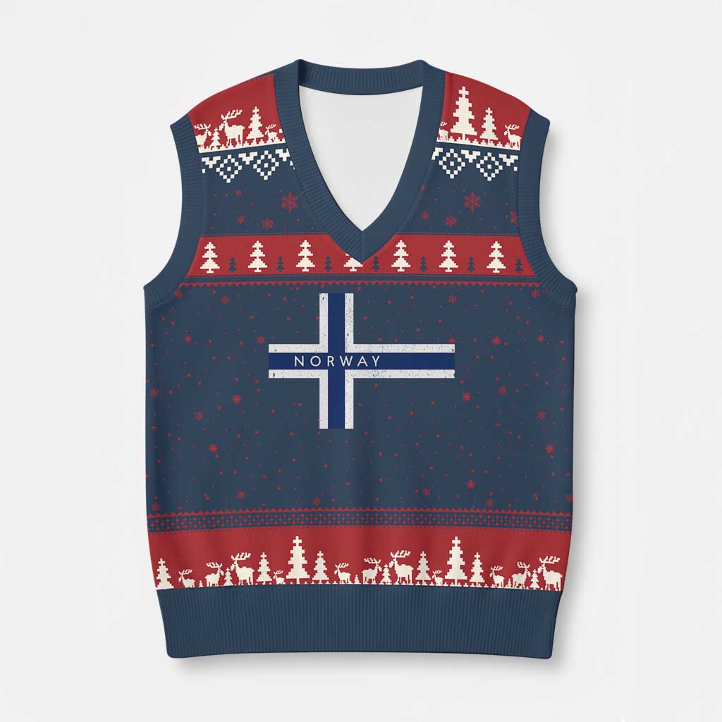 Norway Flag Cross V-Neck Knit Sweater Vest Vintage Distressed Norwegian Heritage Patriotic Scandinavian Graphic