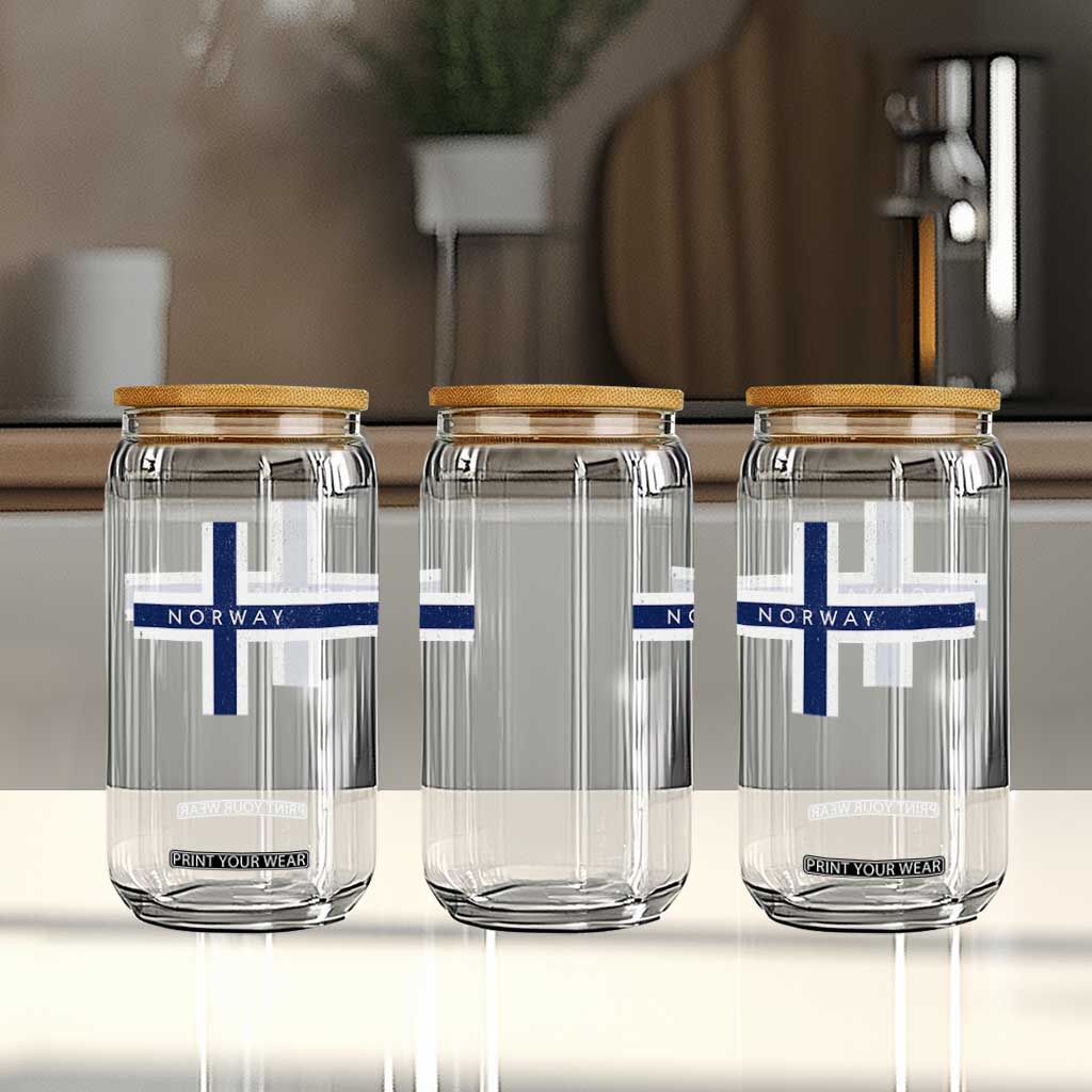 Norway Flag Cross Glass Can Vintage Distressed Norwegian Heritage Patriotic Scandinavian Graphic