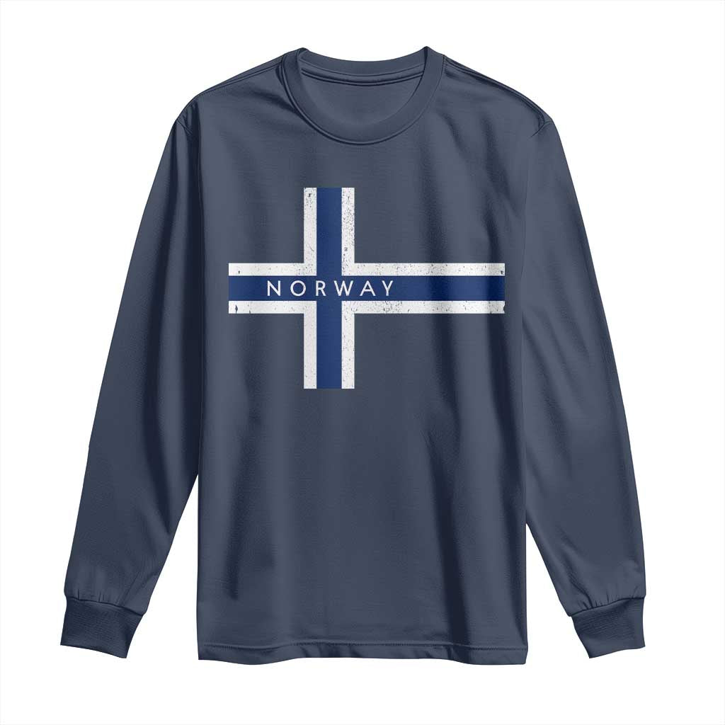 Norway Flag Cross Long Sleeve Shirt Vintage Distressed Norwegian Heritage Patriotic Scandinavian Graphic
