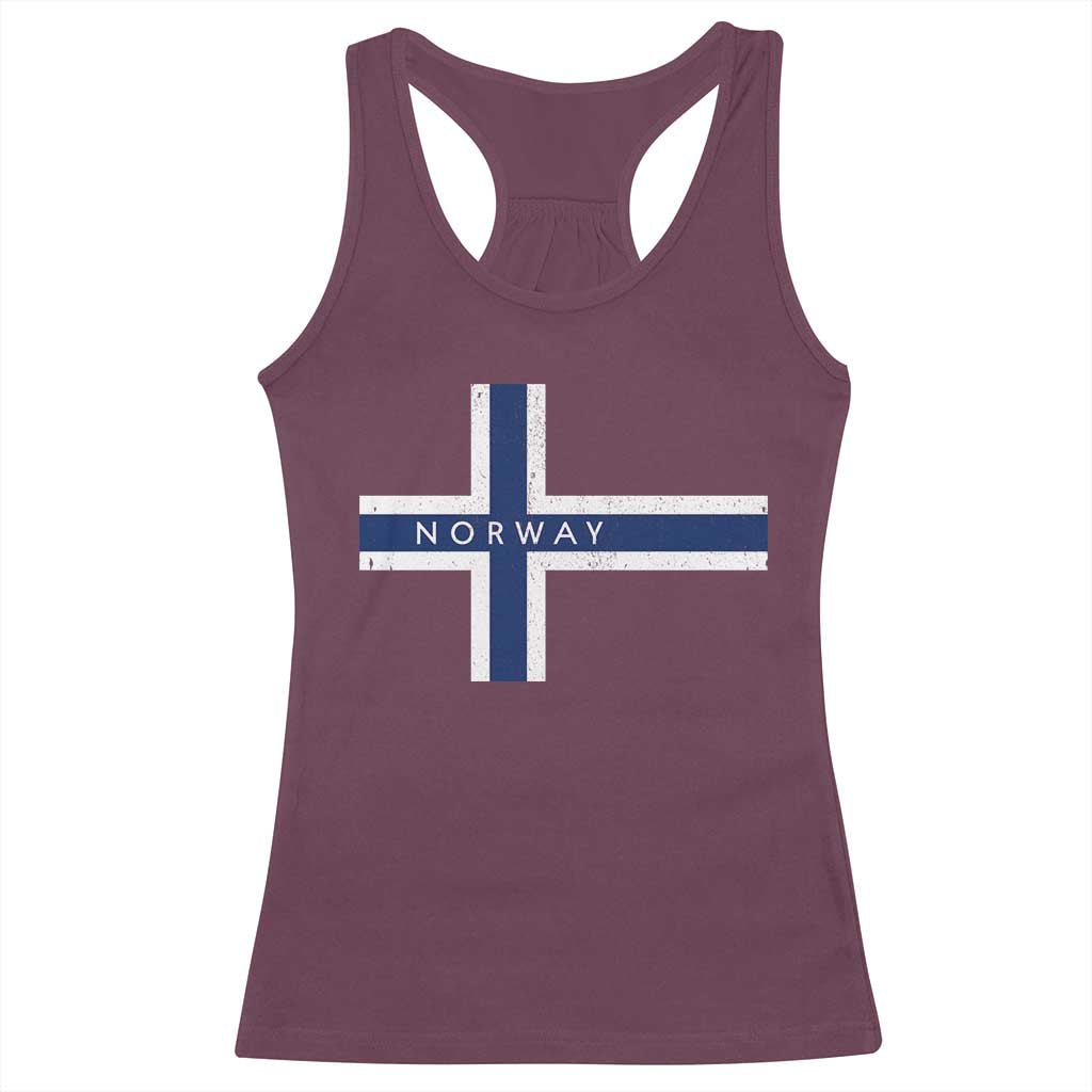 Norway Flag Cross Racerback Tank Top Vintage Distressed Norwegian Heritage Patriotic Scandinavian Graphic TS10 Maroon Print Your Wear