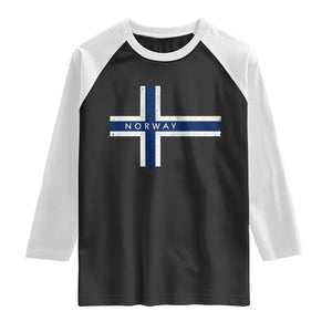 Norway Flag Cross Raglan Shirt Vintage Distressed Norwegian Heritage Patriotic Scandinavian Graphic