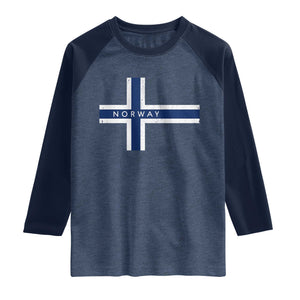Norway Flag Cross Raglan Shirt Vintage Distressed Norwegian Heritage Patriotic Scandinavian Graphic