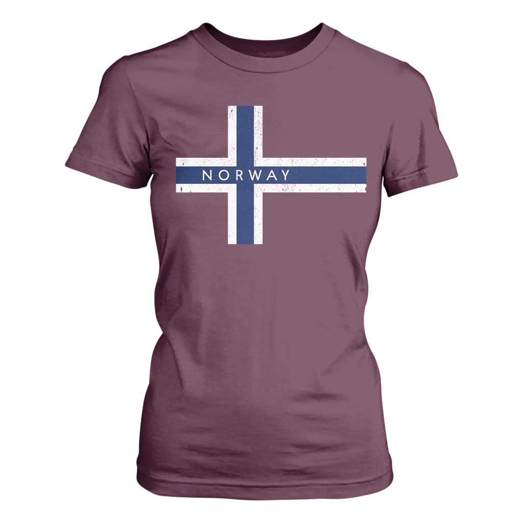 Norway Flag Cross T Shirt For Women Vintage Distressed Norwegian Heritage Patriotic Scandinavian Graphic TS10 Maroon Print Your Wear