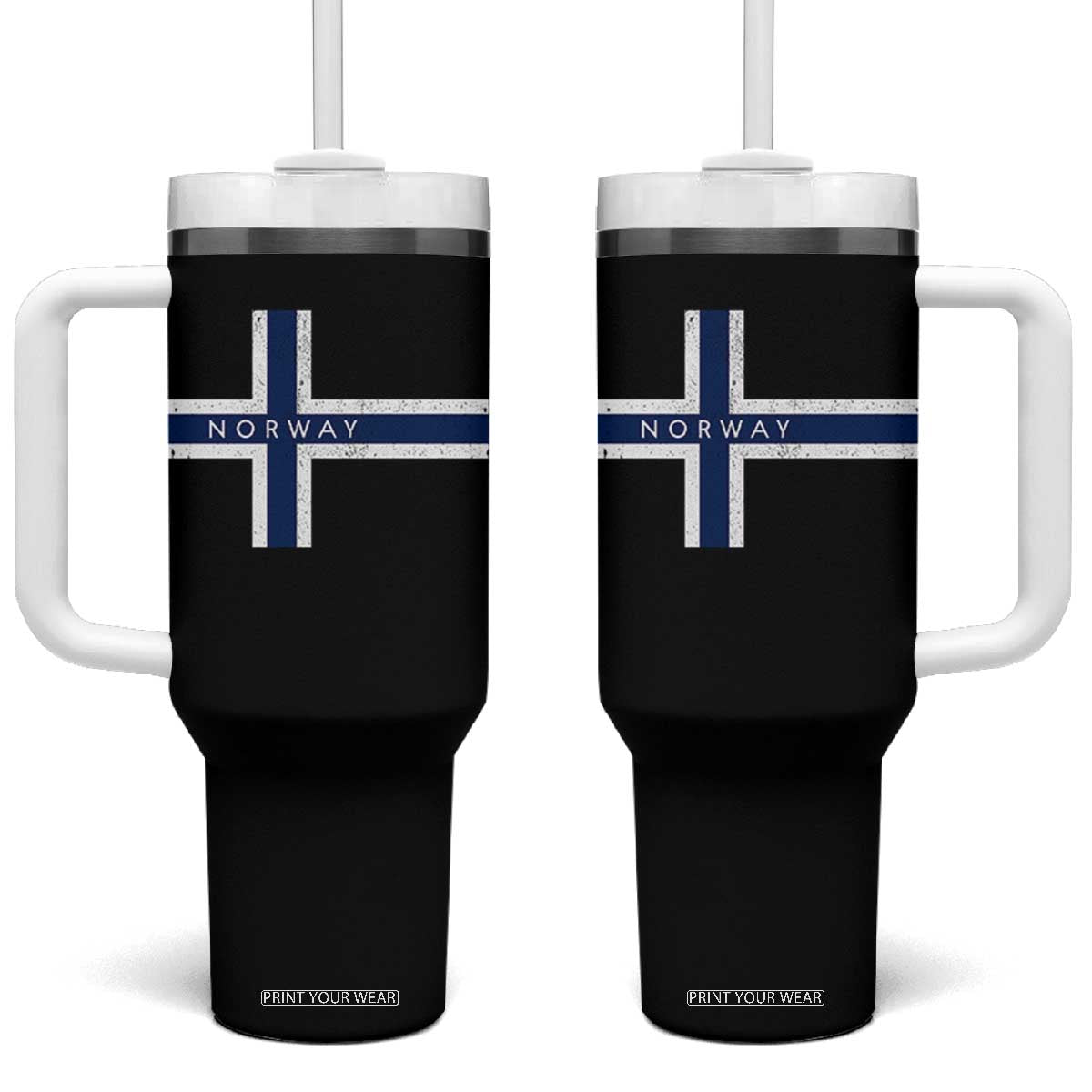 Norway Flag Cross Tumbler With Handle Vintage Distressed Norwegian Heritage Patriotic Scandinavian Graphic