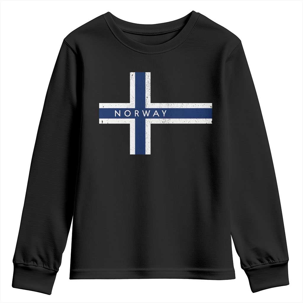 Norway Flag Cross Youth Sweatshirt Vintage Distressed Norwegian Heritage Patriotic Scandinavian Graphic