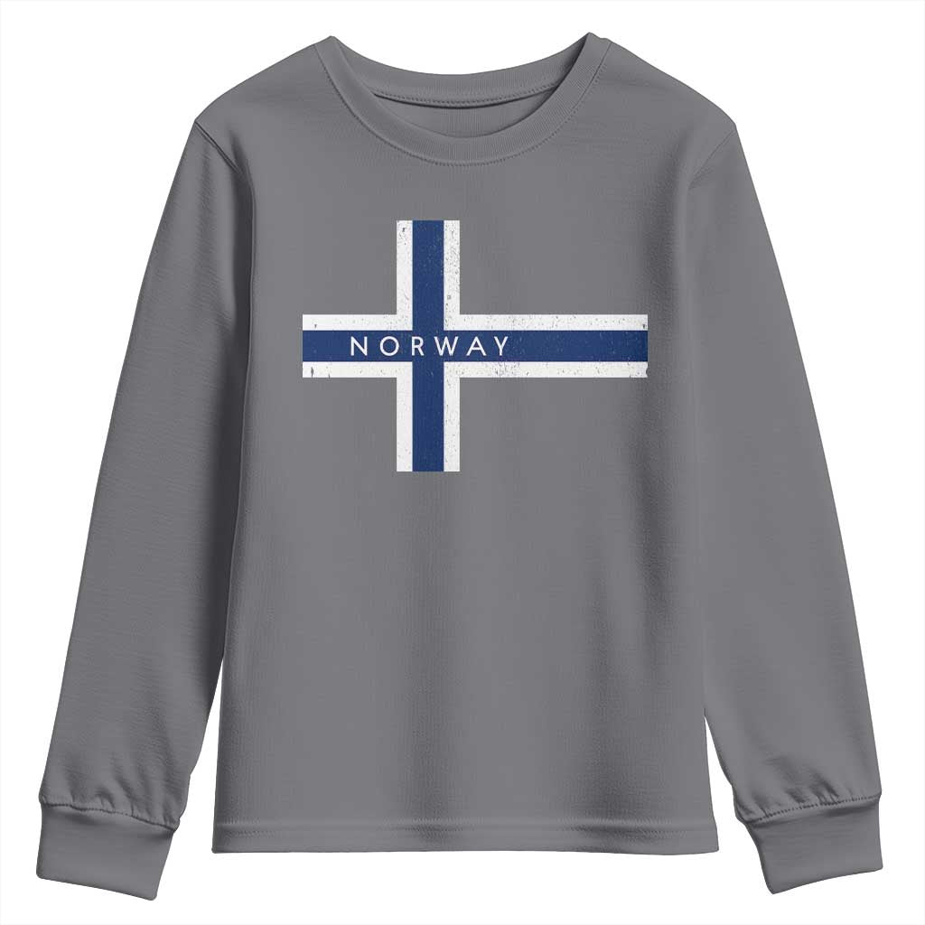 Norway Flag Cross Youth Sweatshirt Vintage Distressed Norwegian Heritage Patriotic Scandinavian Graphic