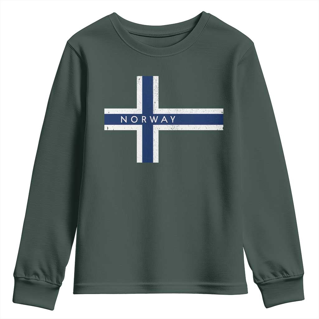 Norway Flag Cross Youth Sweatshirt Vintage Distressed Norwegian Heritage Patriotic Scandinavian Graphic