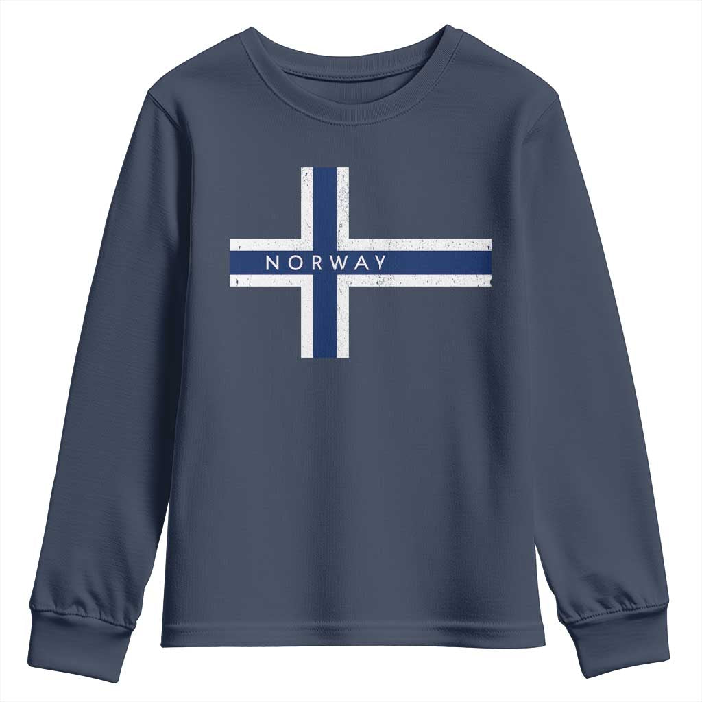 Norway Flag Cross Youth Sweatshirt Vintage Distressed Norwegian Heritage Patriotic Scandinavian Graphic