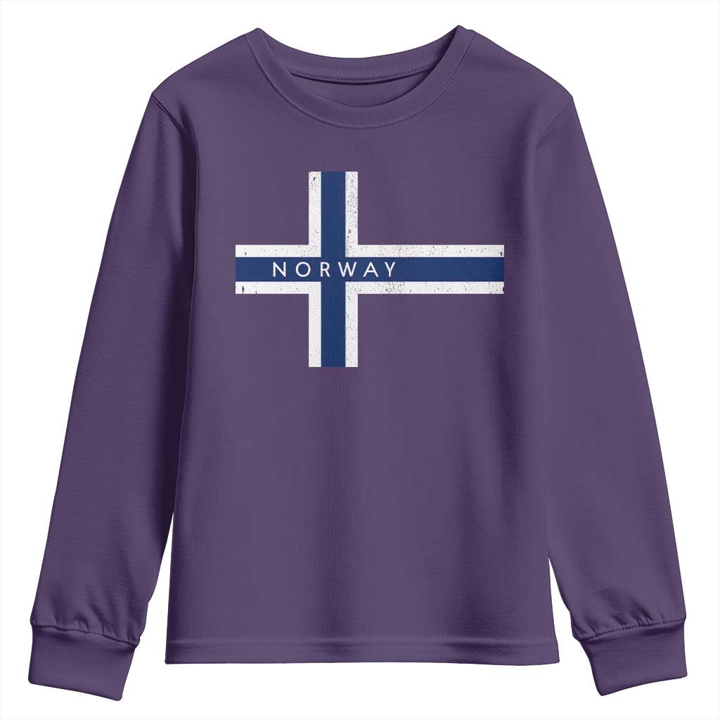 Norway Flag Cross Youth Sweatshirt Vintage Distressed Norwegian Heritage Patriotic Scandinavian Graphic