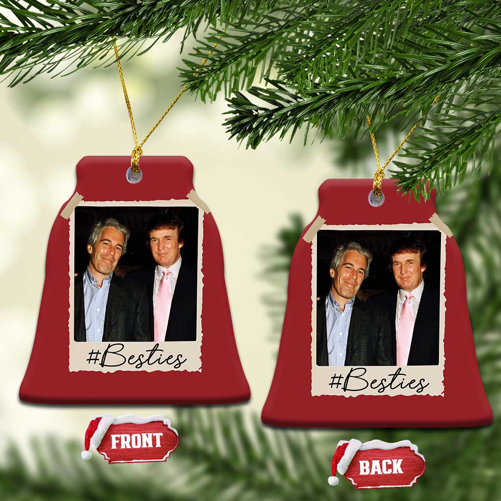 Trump Epstein Besties Christmas Ornament Funny FDT Vintage Photo BFF Best Friends Forever TS10 Bell Flake Red Print Your Wear