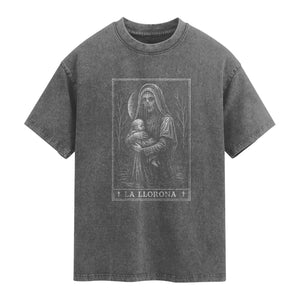La Llorona Washed Cotton T-Shirt Tarot Card Horror Death Occult Mexican Folklore Halloween