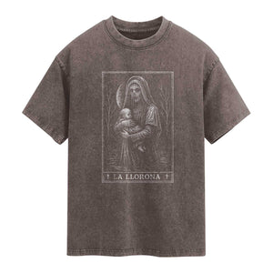 La Llorona Washed Cotton T-Shirt Tarot Card Horror Death Occult Mexican Folklore Halloween