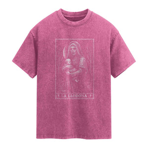 La Llorona Washed Cotton T-Shirt Tarot Card Horror Death Occult Mexican Folklore Halloween