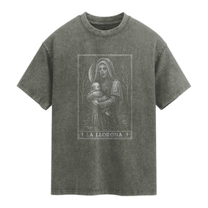 La Llorona Washed Cotton T-Shirt Tarot Card Horror Death Occult Mexican Folklore Halloween