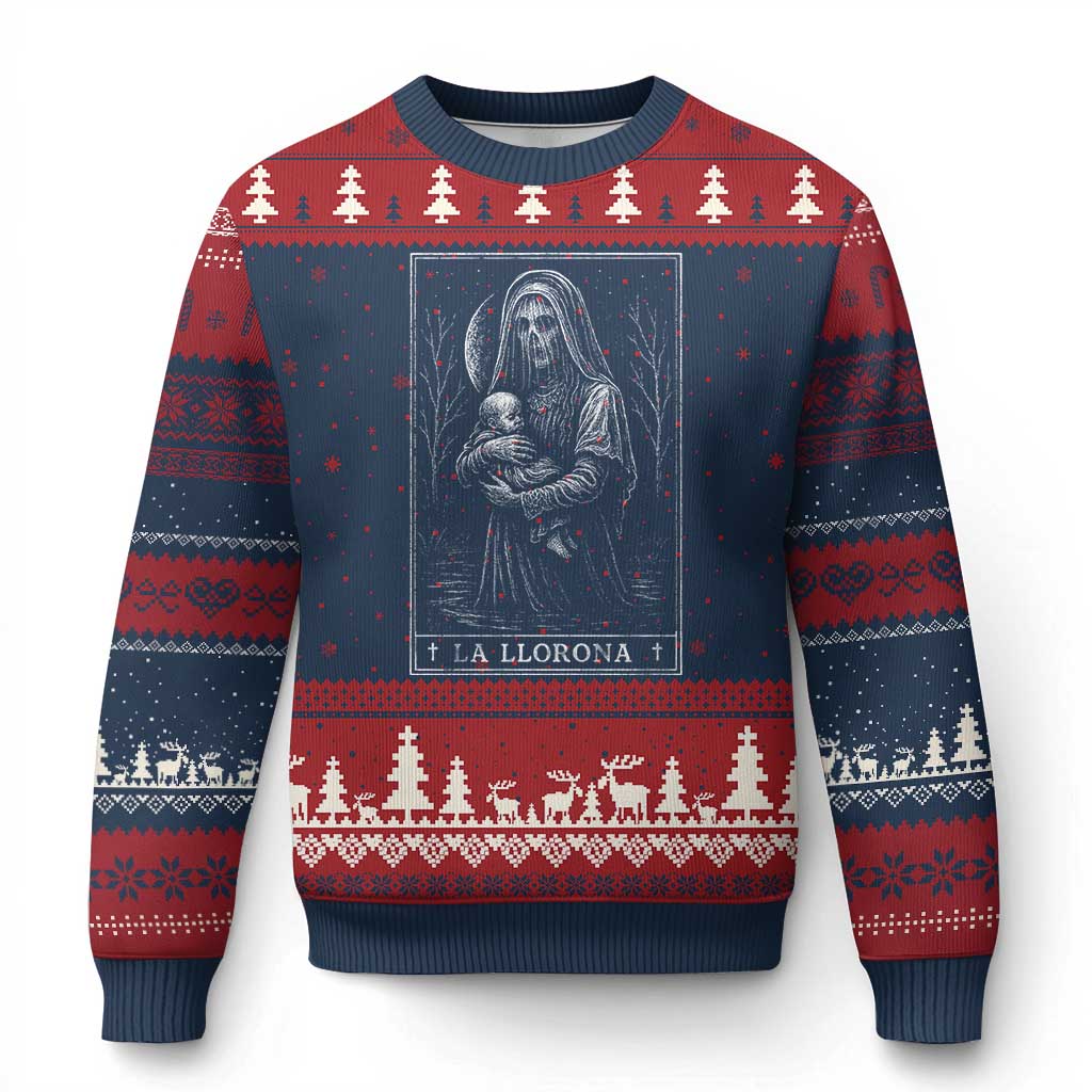 La Llorona Ugly Christmas Sweater Tarot Card Horror Death Occult Mexican Folklore Halloween TS10 Navy Red Print Your Wear