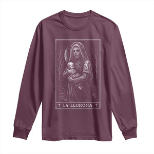 La Llorona Long Sleeve Shirt Tarot Card Horror Death Occult Mexican Folklore Halloween TS10 Maroon Print Your Wear