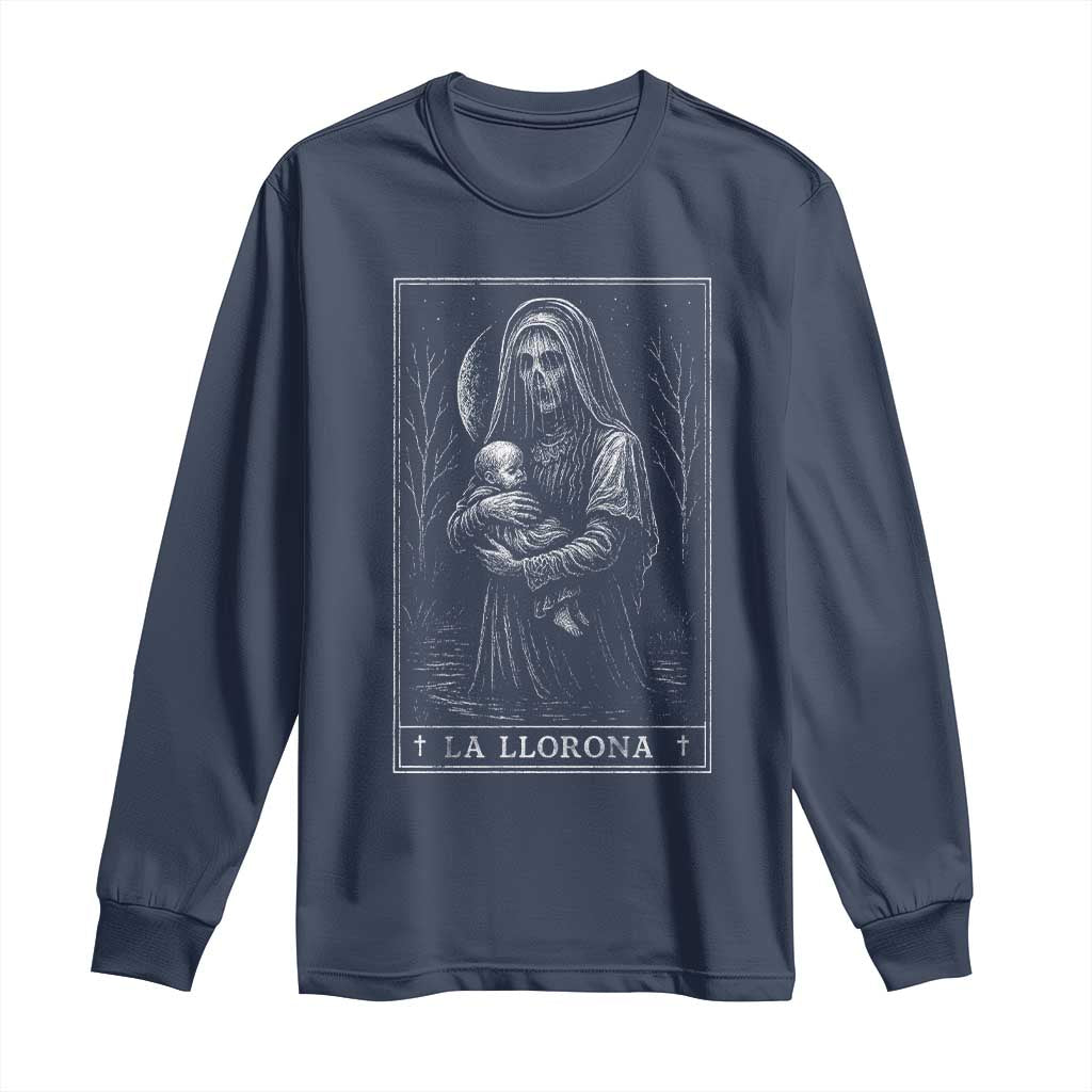 La Llorona Long Sleeve Shirt Tarot Card Horror Death Occult Mexican Folklore Halloween TS10 Navy Print Your Wear