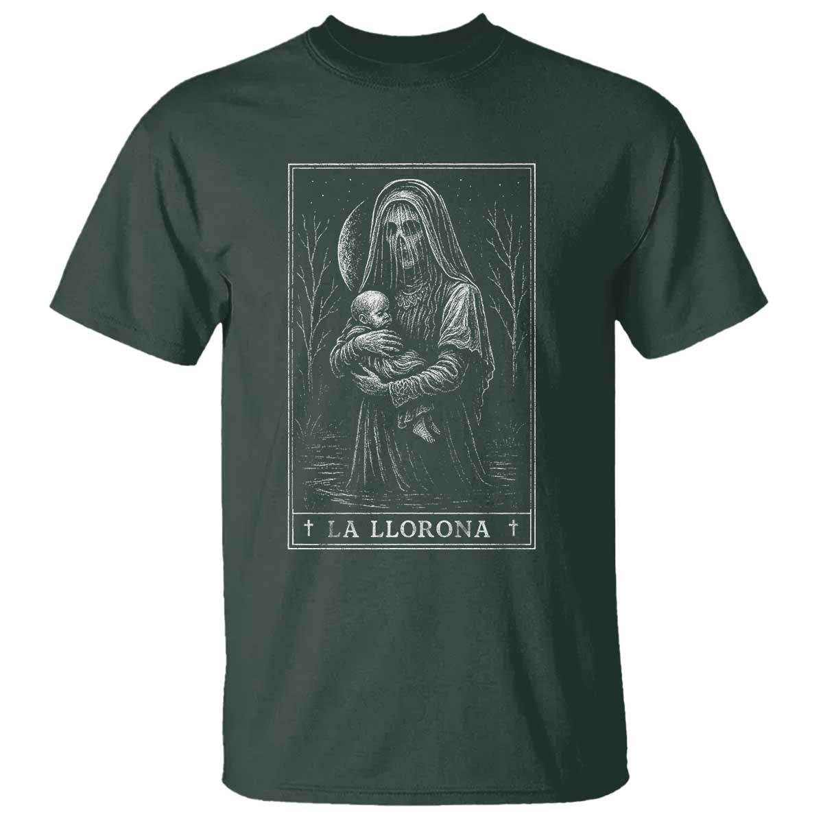 La Llorona T Shirt Tarot Card Horror Death Occult Mexican Folklore Halloween TS10 Dark Forest Green Print Your Wear