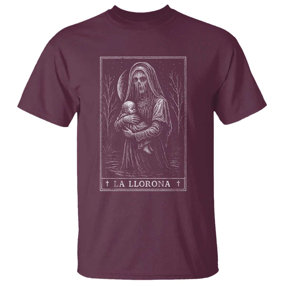 La Llorona T Shirt Tarot Card Horror Death Occult Mexican Folklore Halloween TS10 Maroon Print Your Wear