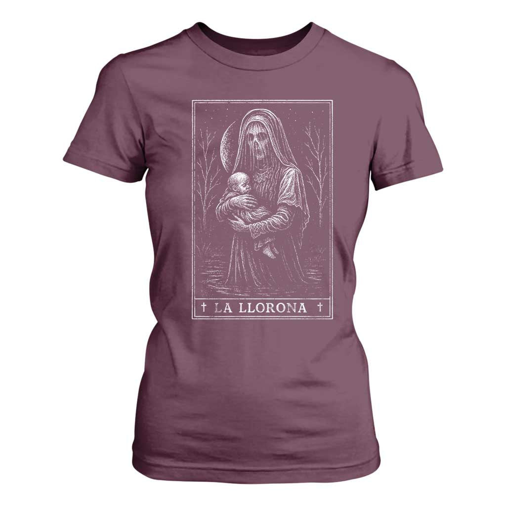 La Llorona T Shirt For Women Tarot Card Horror Death Occult Mexican Folklore Halloween TS10 Maroon Print Your Wear