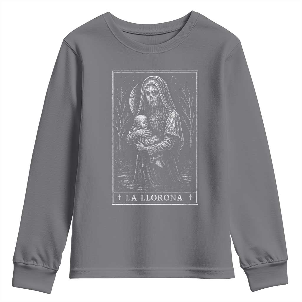 La Llorona Youth Sweatshirt Tarot Card Horror Death Occult Mexican Folklore Halloween TS10 Charcoal Print Your Wear