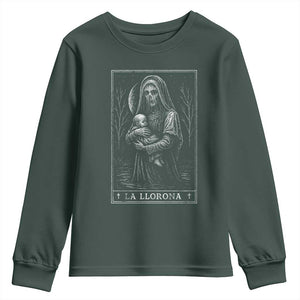 La Llorona Youth Sweatshirt Tarot Card Horror Death Occult Mexican Folklore Halloween TS10 Dark Forest Green Print Your Wear