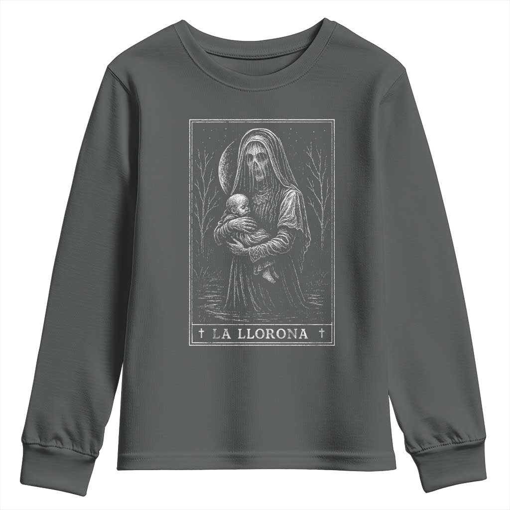 La Llorona Youth Sweatshirt Tarot Card Horror Death Occult Mexican Folklore Halloween TS10 Dark Heather Print Your Wear
