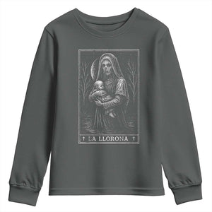 La Llorona Youth Sweatshirt Tarot Card Horror Death Occult Mexican Folklore Halloween TS10 Dark Heather Print Your Wear