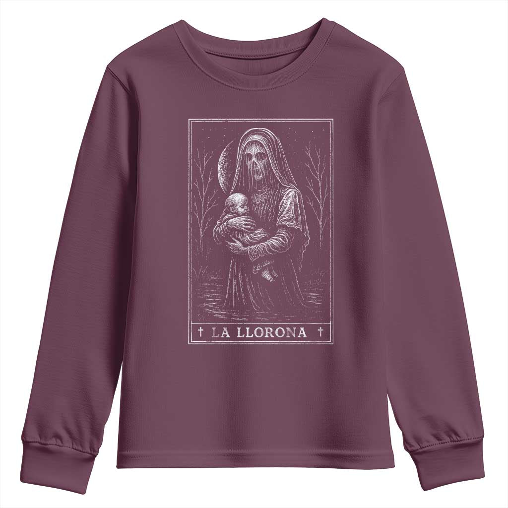 La Llorona Youth Sweatshirt Tarot Card Horror Death Occult Mexican Folklore Halloween TS10 Maroon Print Your Wear