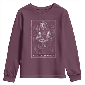 La Llorona Youth Sweatshirt Tarot Card Horror Death Occult Mexican Folklore Halloween TS10 Maroon Print Your Wear
