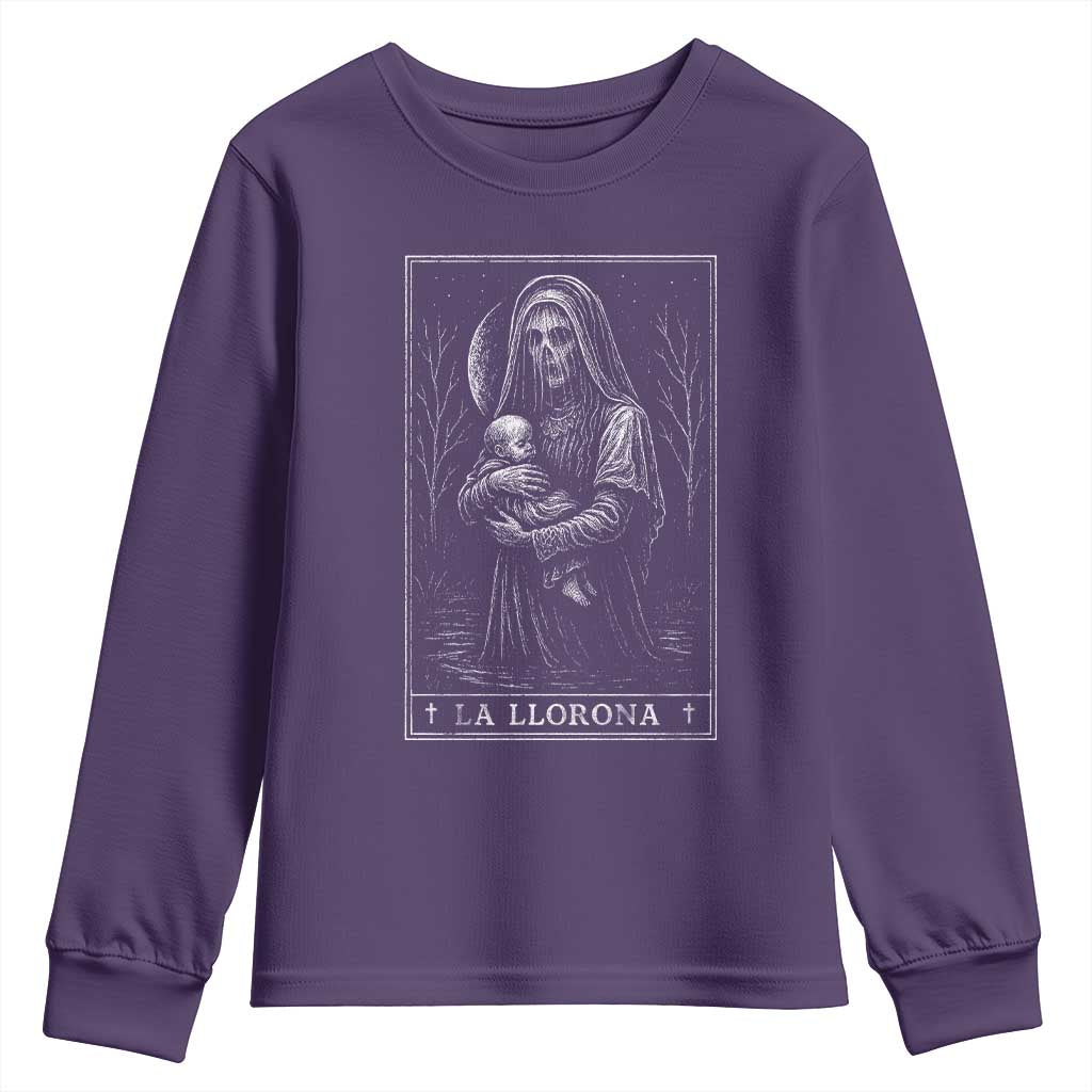 La Llorona Youth Sweatshirt Tarot Card Horror Death Occult Mexican Folklore Halloween TS10 Purple Print Your Wear
