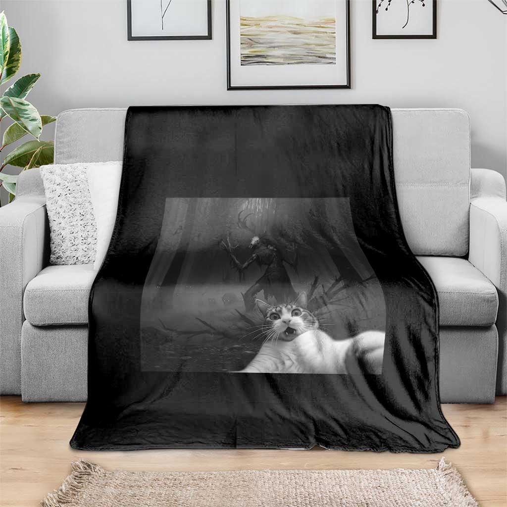 Cat Selfie With Wendigo Throw Blanket Horror Halloween Funny Cat Gifts TS10 Print Your Wear