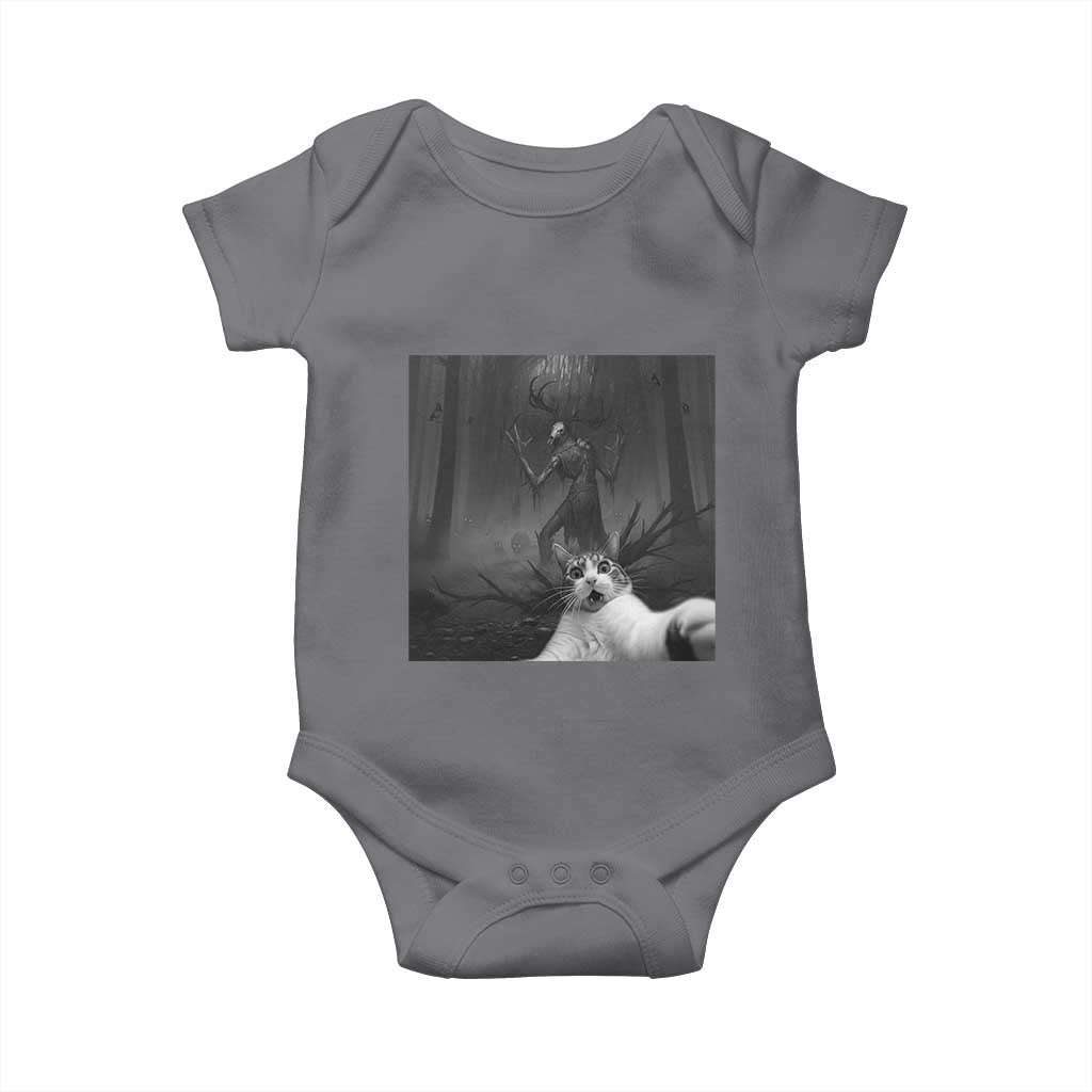 Cat Selfie With Wendigo Baby Onesie Horror Halloween Funny Cat Gifts TS10 Charcoal Print Your Wear