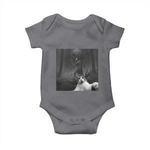 Cat Selfie With Wendigo Baby Onesie Horror Halloween Funny Cat Gifts TS10 Charcoal Print Your Wear