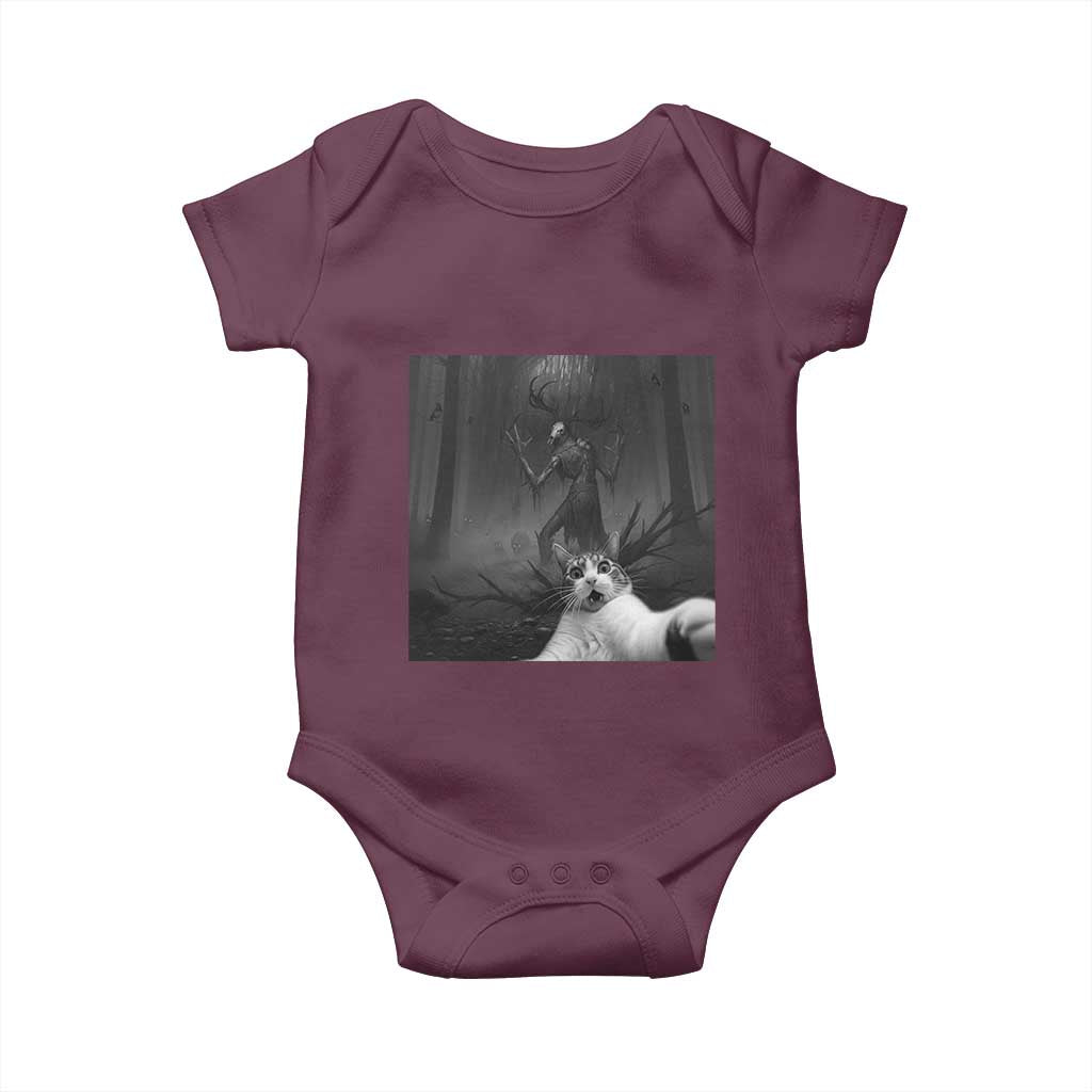 Cat Selfie With Wendigo Baby Onesie Horror Halloween Funny Cat Gifts TS10 Maroon Print Your Wear