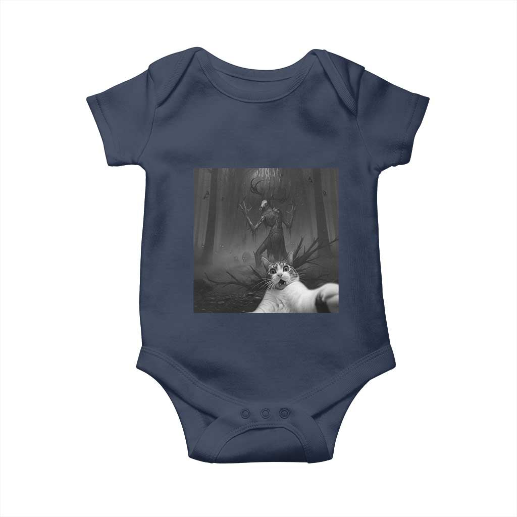 Cat Selfie With Wendigo Baby Onesie Horror Halloween Funny Cat Gifts TS10 Navy Print Your Wear