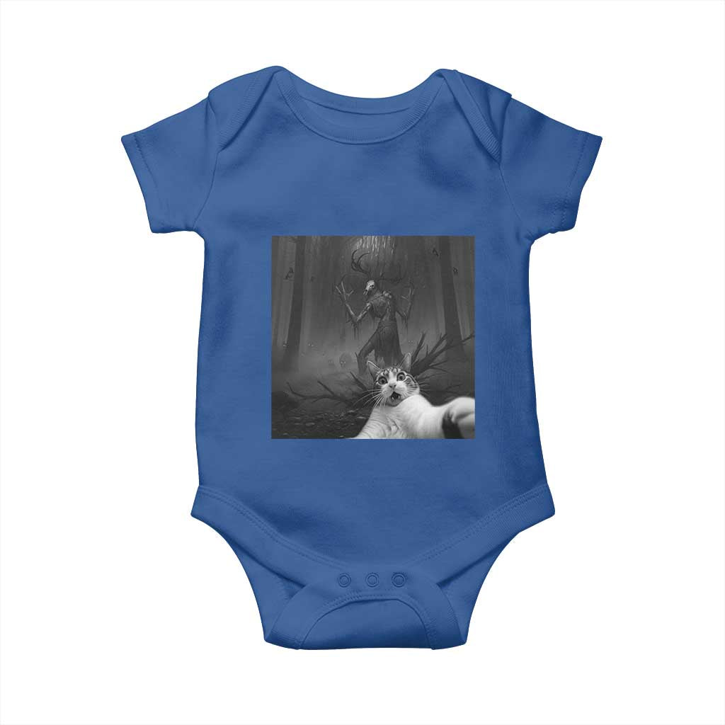 Cat Selfie With Wendigo Baby Onesie Horror Halloween Funny Cat Gifts TS10 Royal Blue Print Your Wear