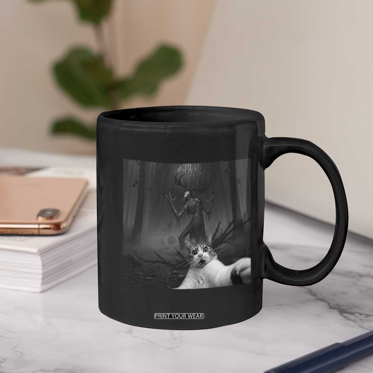 Cat Selfie With Wendigo Coffee Mug Horror Halloween Funny Cat Gifts TS10 Print Your Wear