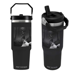 Cat Selfie With Wendigo Flip Straw Tumbler Horror Halloween Funny Cat Gifts TS10 One Size: 30 oz Black Print Your Wear
