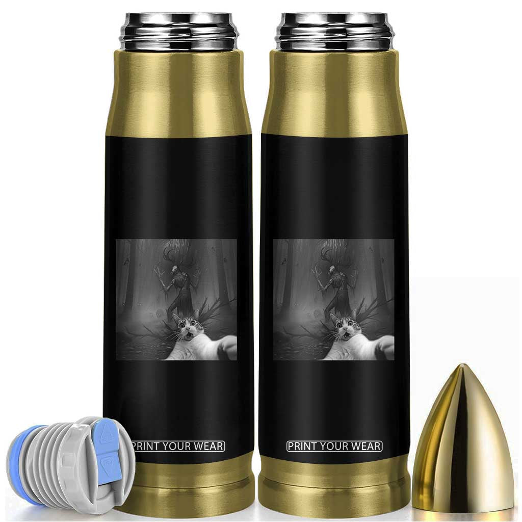 Cat Selfie With Wendigo Bullet Tumbler Horror Halloween Funny Cat Gifts TS10 Black Print Your Wear