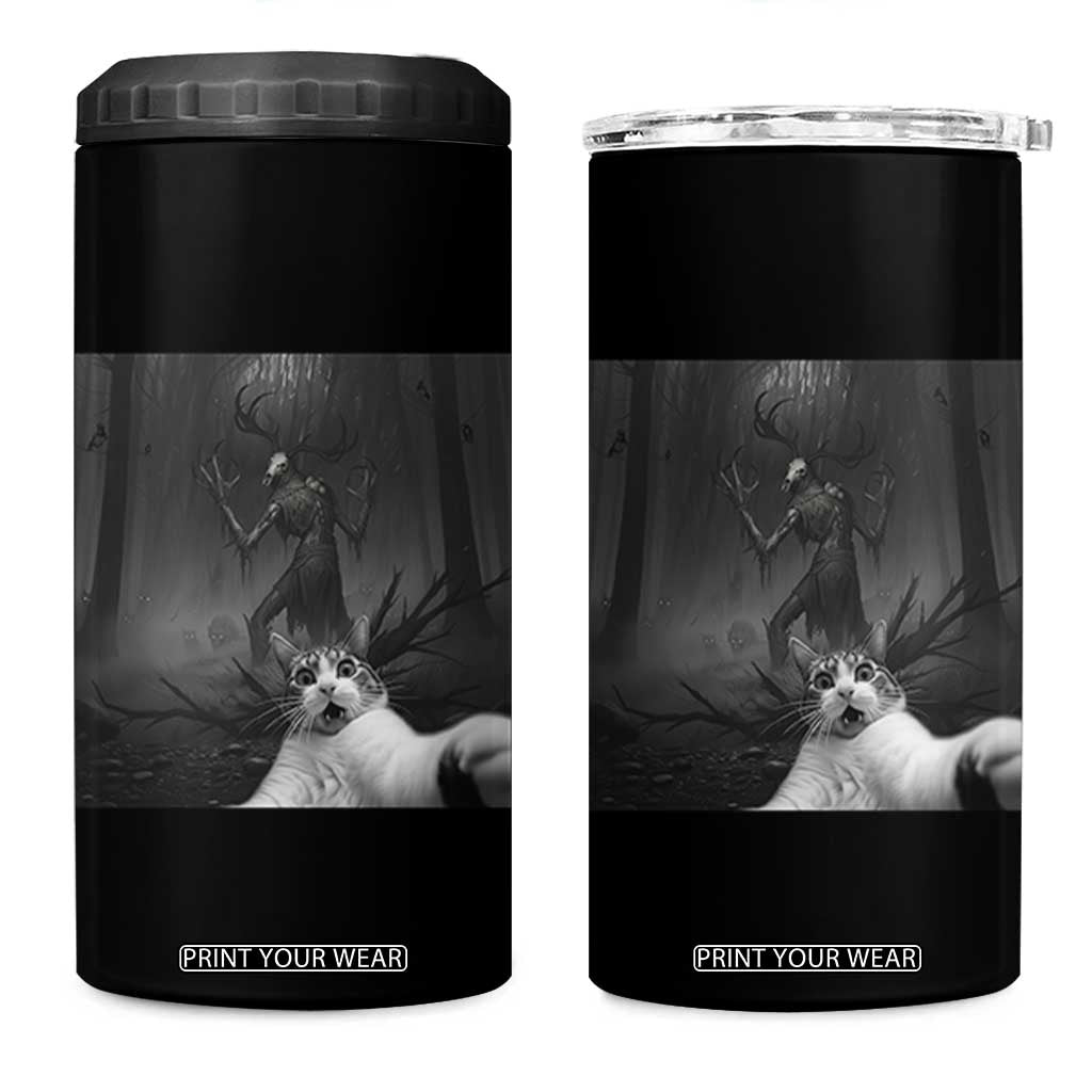 Cat Selfie With Wendigo 4 in 1 Can Cooler Tumbler Horror Halloween Funny Cat Gifts TS10 One Size: 16 oz Black Print Your Wear