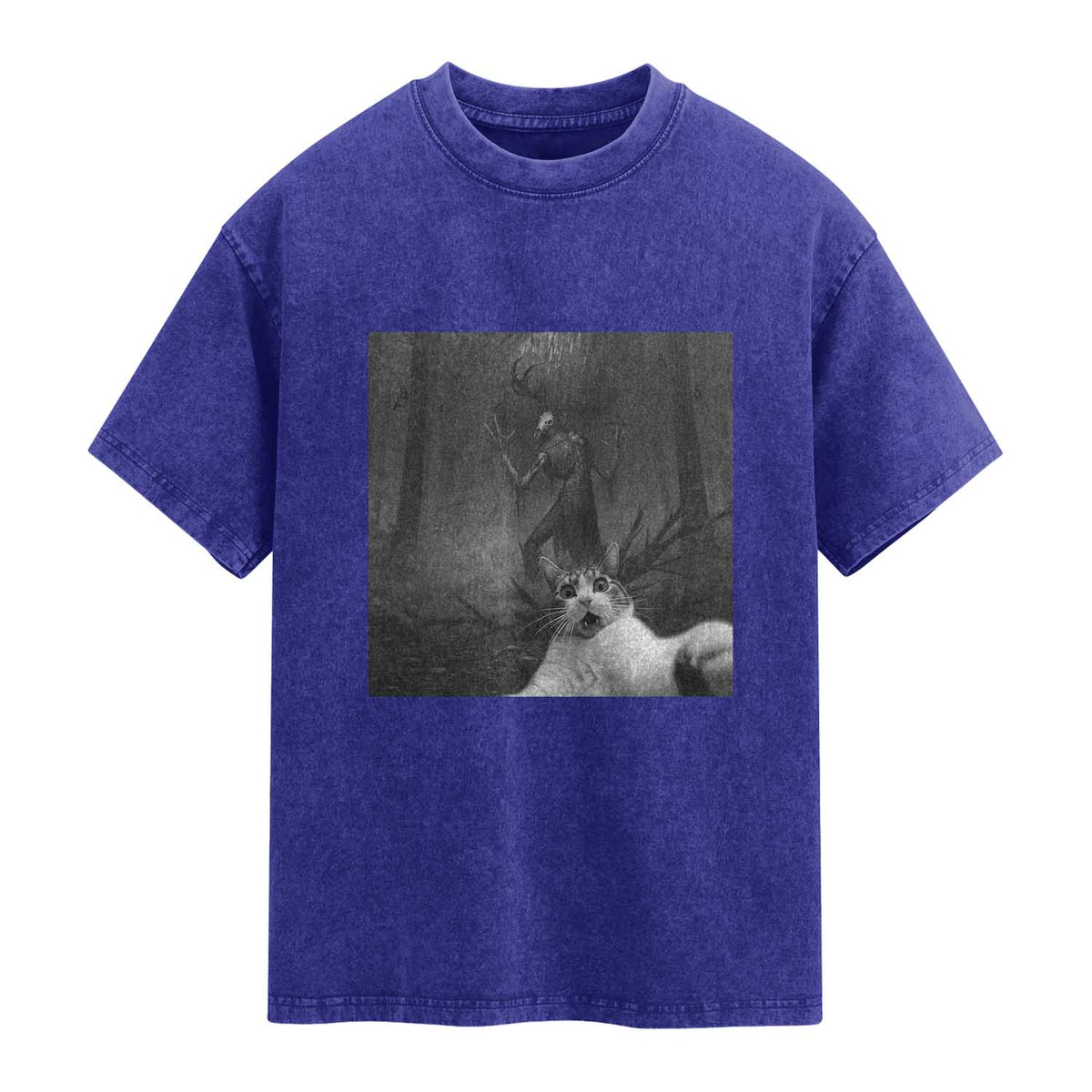 Cat Selfie With Wendigo Washed Cotton T-Shirt Horror Halloween Funny Cat Gifts